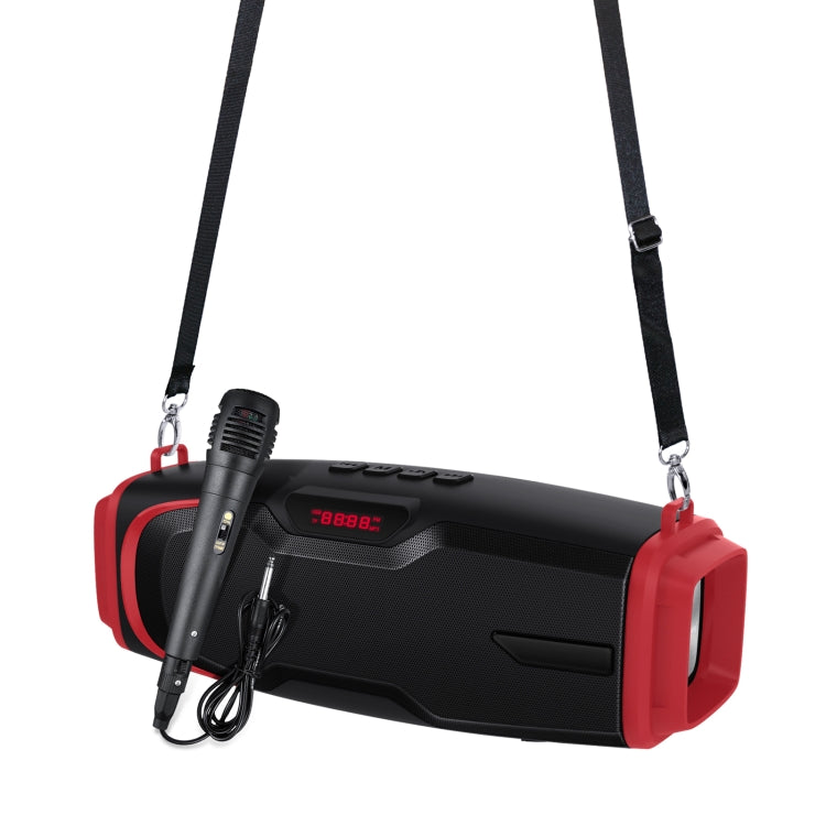 New Rixing NR-6012M Bluetooth 5.0 Portable Outdoor Karaoke Wireless Bluetooth Speaker with Microphone & Shoulder Strap(Red) - HoMEdemic™ 