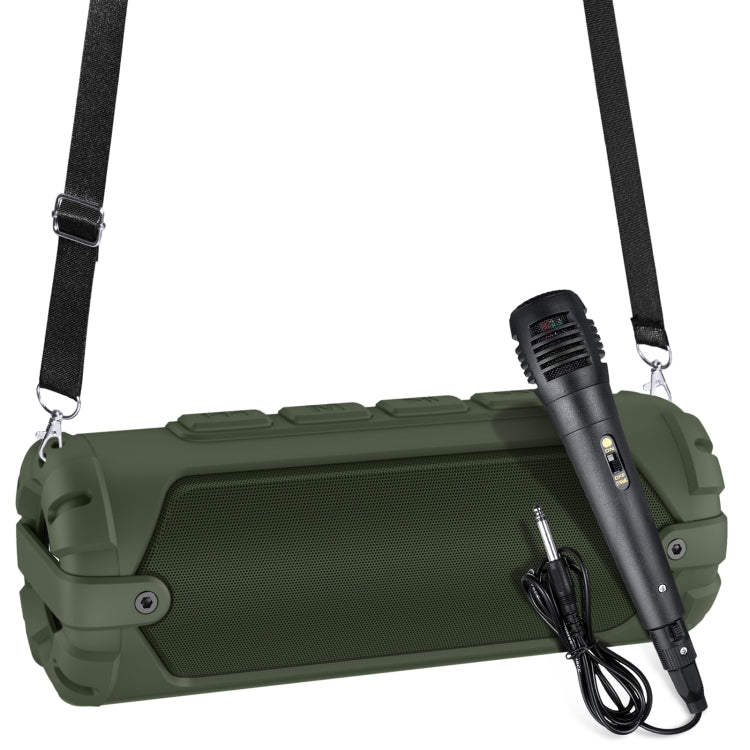 New Rixing NR-6013M Bluetooth 5.0 Portable Outdoor Karaoke Wireless Bluetooth Speaker with Microphone & Shoulder Strap(Green) - HoMEdemic™ 
