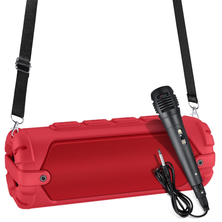 New Rixing NR-6013M Bluetooth 5.0 Portable Outdoor Karaoke Wireless Bluetooth Speaker with Microphone & Shoulder Strap(Red) - HoMEdemic™ 