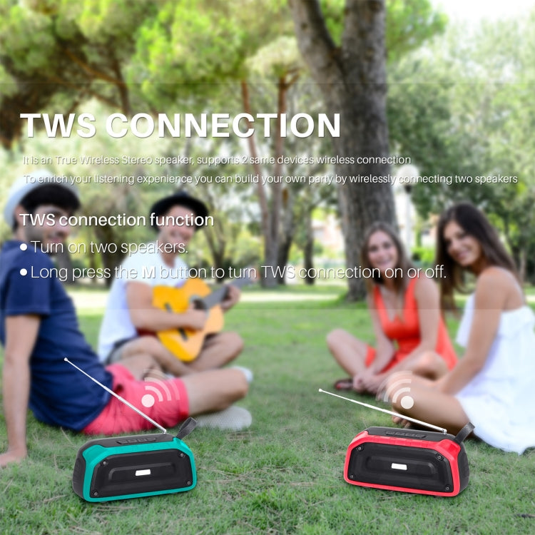 New Rixing NR-906FM TWS Waterproof Bluetooth Speaker Support Hands-free Call / FM with Handle & Antenna(Army Green) - HoMEdemic™ 