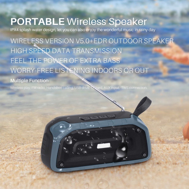 New Rixing NR-906FM TWS Waterproof Bluetooth Speaker Support Hands-free Call / FM with Handle & Antenna(Black) - HoMEdemic™ 
