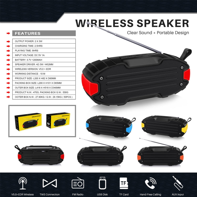 New Rixing NR-907FM TWS Outdoor Bluetooth Speaker Support Hands-free Call / FM with Handle & Antenna(Yellow) - HoMEdemic™ 