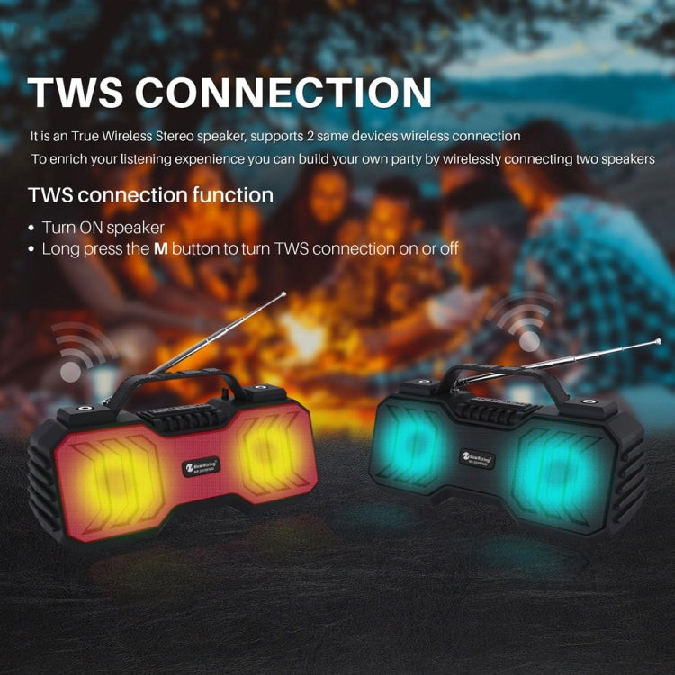 NewRixing NR-2029FMD TWS LED Flashlight Bluetooth Speaker, Support TF Card / FM / 3.5mm AUX / U Disk / Hands-free Calling(Red) - HoMEdemic™ 