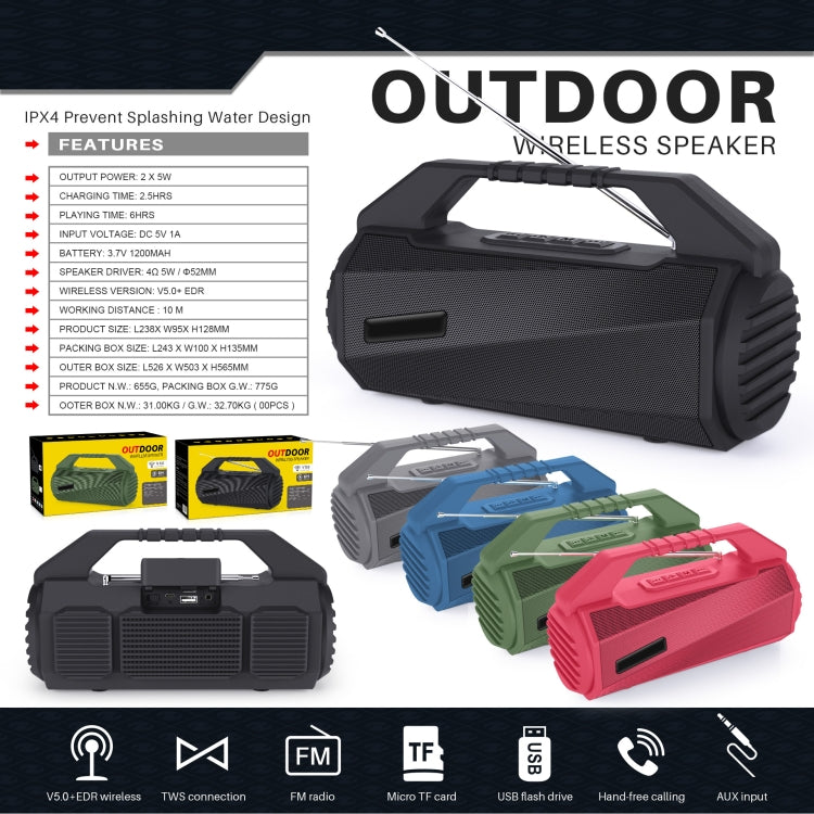 NewRixing NR-4025FM Outdoor Splash-proof Water Portable Bluetooth Speaker, Support Hands-free Call / TF Card / FM / U Disk(Grey) - HoMEdemic™ 