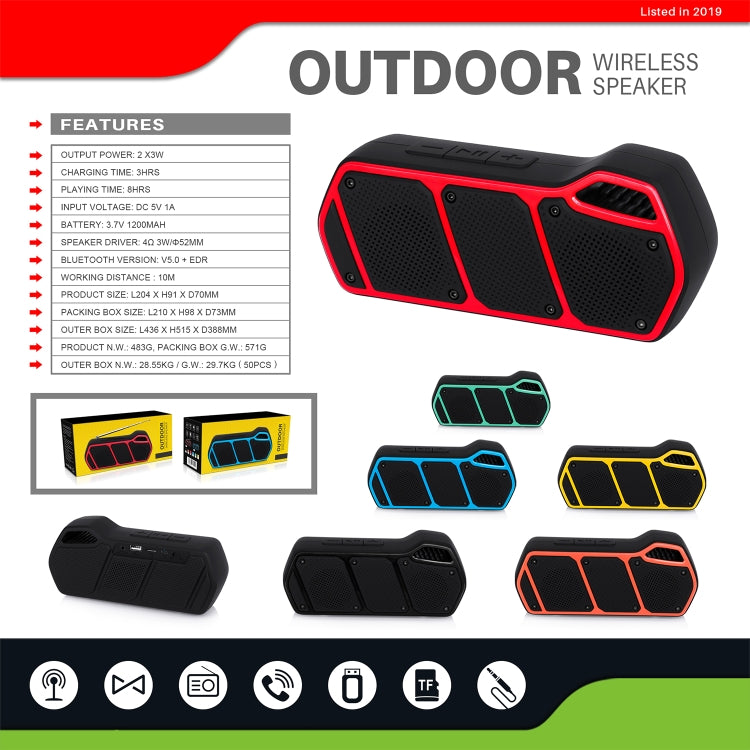 NewRixing NR-5011 Outdoor Portable Bluetooth Speakerr, Support Hands-free Call / TF Card / FM / U Disk(Green) - HoMEdemic™ 