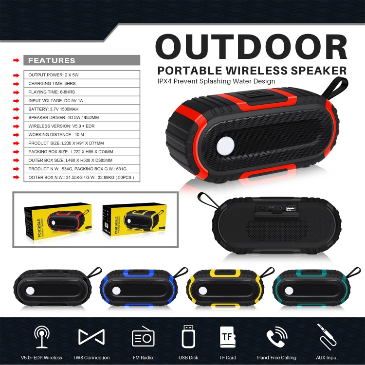 NewRixing NR-5016 Outdoor Splash-proof Water Bluetooth Speaker, Support Hands-free Call / TF Card / FM / U Disk(Yellow) - HoMEdemic™ 