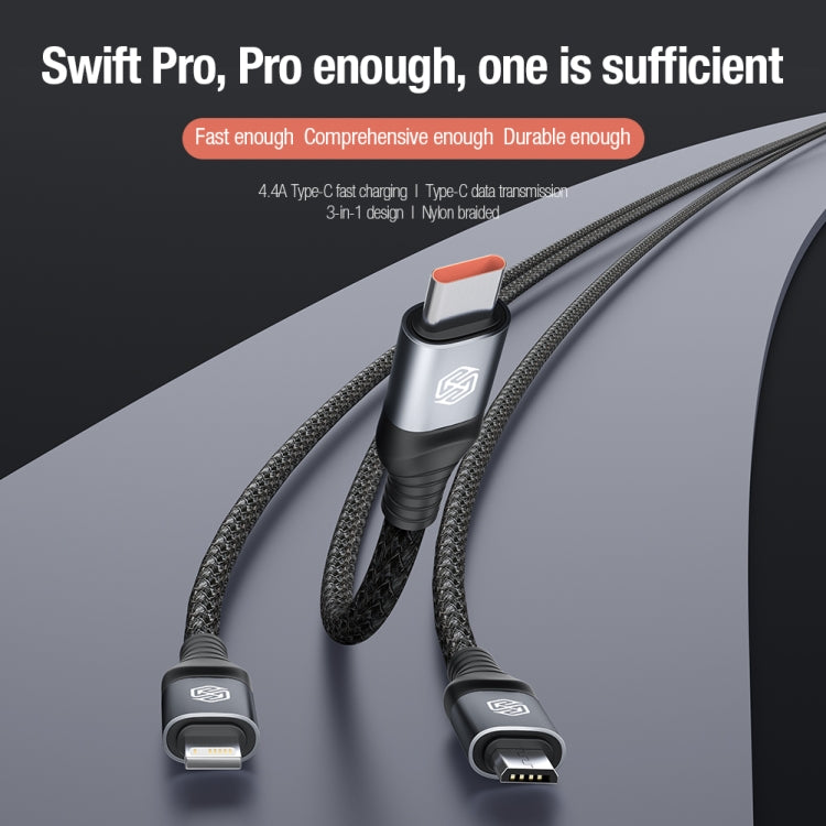 Nillkin Swift Pro 1m 3 in 1 USB to 8 Pin + Type-C + Micro USB Fast Charging Cable(Black) - HoMEdemic™ 