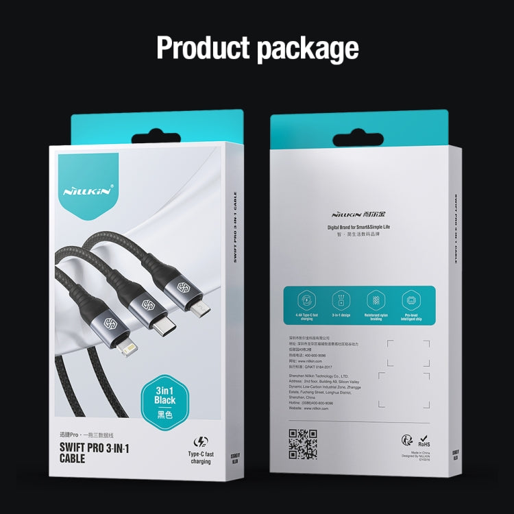 Nillkin Swift Pro 1m 3 in 1 USB to 8 Pin + Type-C + Micro USB Fast Charging Cable(Blue) - HoMEdemic™ 