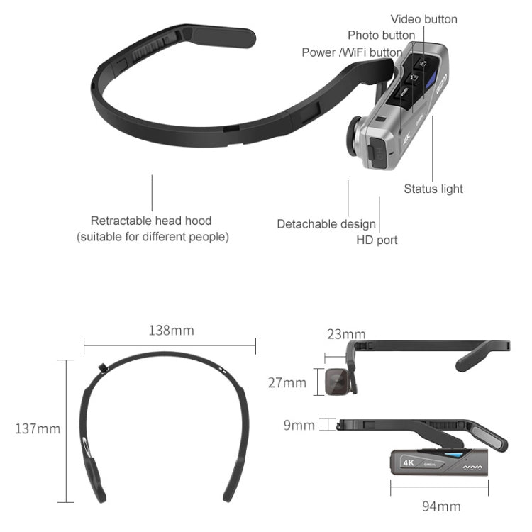 ORDRO EP7 4K Head-Mounted  Auto Focus Live Video Smart Sports Camera, Style:With Remote Control(Silver Black) - HoMEdemic™ 