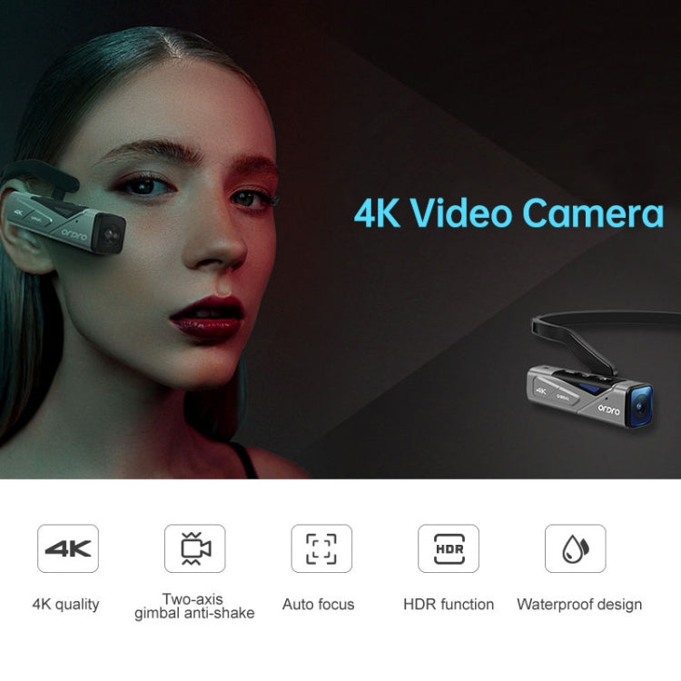 ORDRO EP7 4K Head-Mounted  Auto Focus Live Video Smart Sports Camera, Style:Without Remote Control(Silver Black) - HoMEdemic™ 