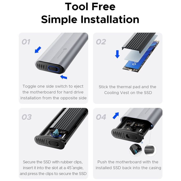 ORICO AXM2-G2-V1-GY-BP M.2 NVMe SSD Enclosure with Silicone Protective Case & Type-C+USB Cable - HoMEdemic™ 