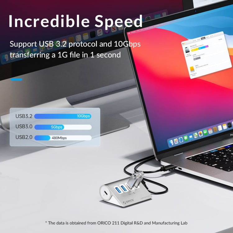 ORICO M3CU2 Aluminum Alloy 4-Port Type-C And USB 3.2 Gen2 10Gbps HUB(Silver) - HoMEdemic™ 