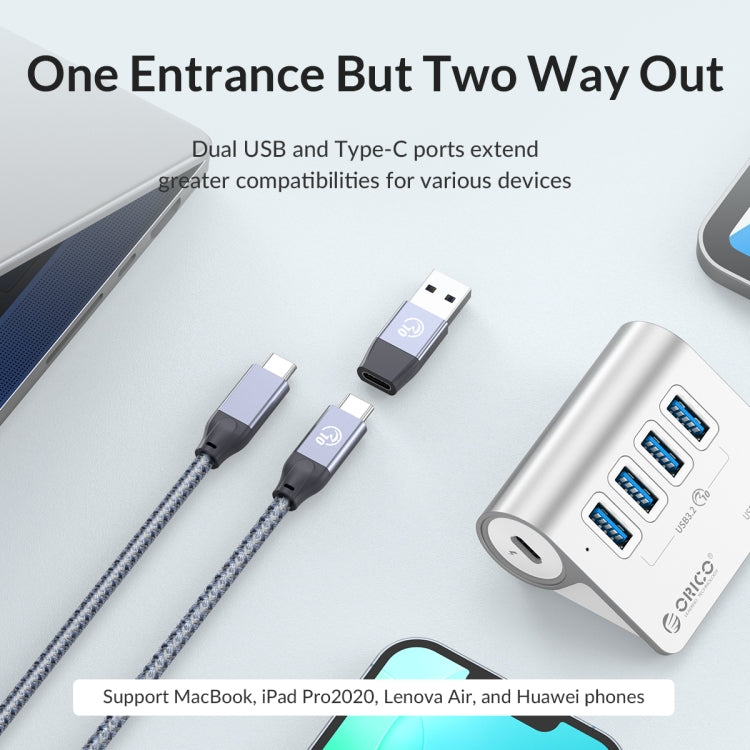 ORICO M3CU2 Aluminum Alloy 4-Port Type-C And USB 3.2 Gen2 10Gbps HUB(Silver) - HoMEdemic™ 