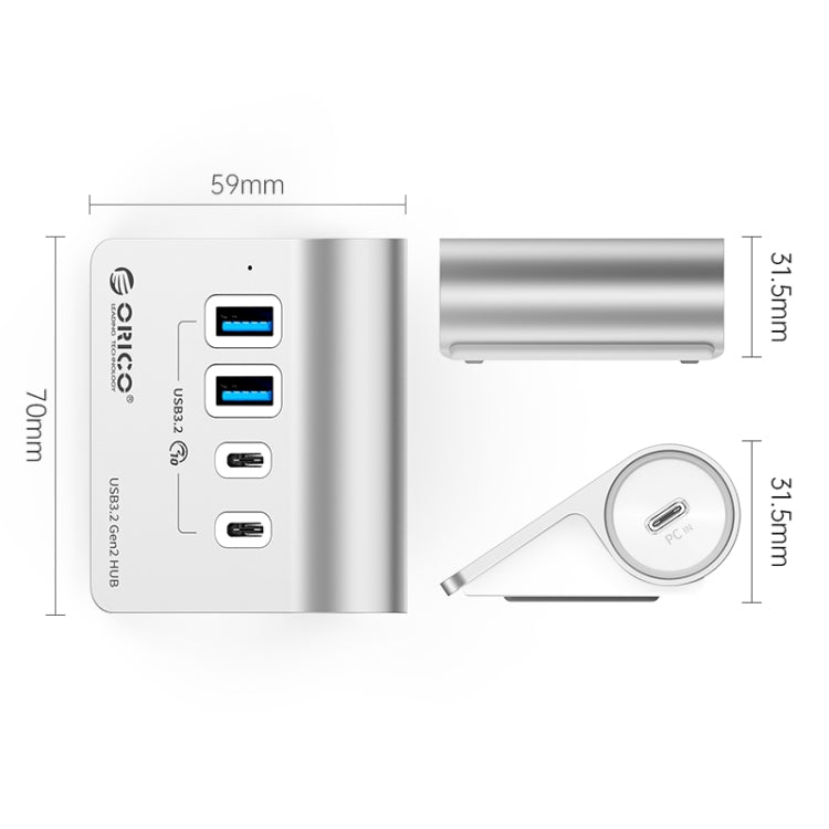 ORICO M3CU2 Aluminum Alloy 4-Port Type-C And USB 3.2 Gen2 10Gbps HUB(Silver) - HoMEdemic™ 