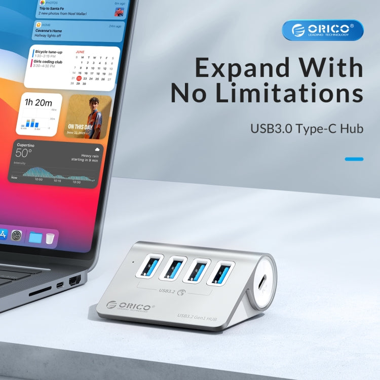 ORICO M3U4 Aluminum Alloy 4-Port USB 3.2 Gen1 5Gbps HUB (Silver) - HoMEdemic™ 