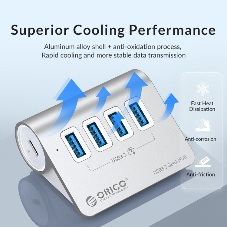 ORICO M3U4 Aluminum Alloy 4-Port USB 3.2 Gen1 5Gbps HUB (Silver) - HoMEdemic™ 