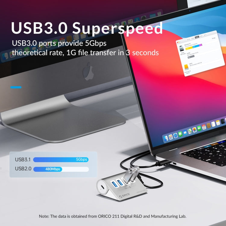 ORICO M3U4 Aluminum Alloy 4-Port USB 3.2 Gen1 5Gbps HUB (Silver) - HoMEdemic™ 
