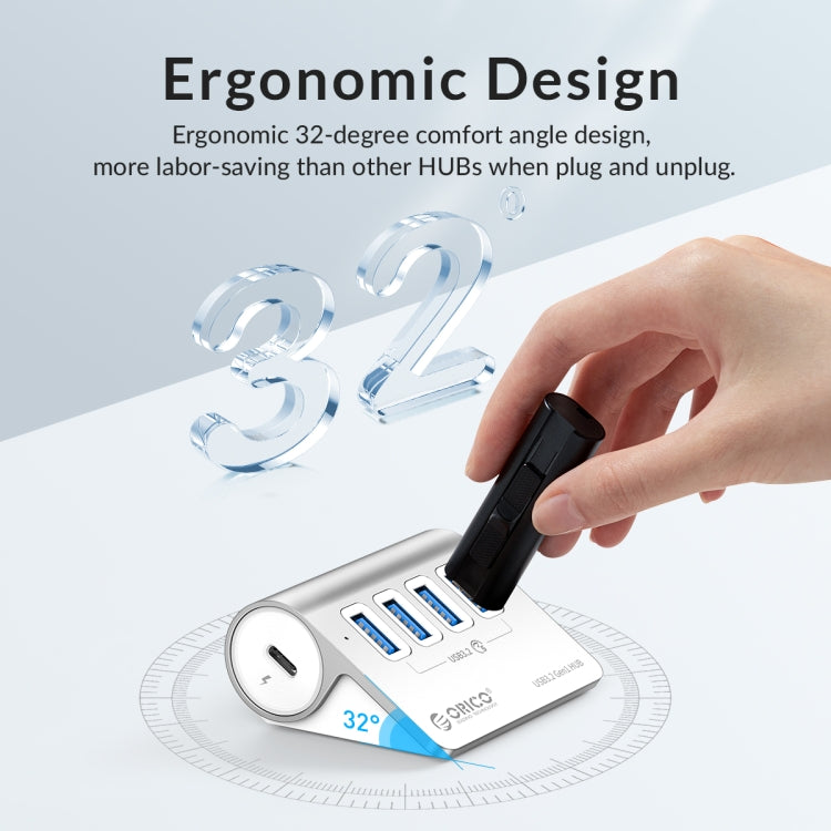 ORICO M3U4 Aluminum Alloy 4-Port USB 3.2 Gen1 5Gbps HUB (Silver) - HoMEdemic™ 