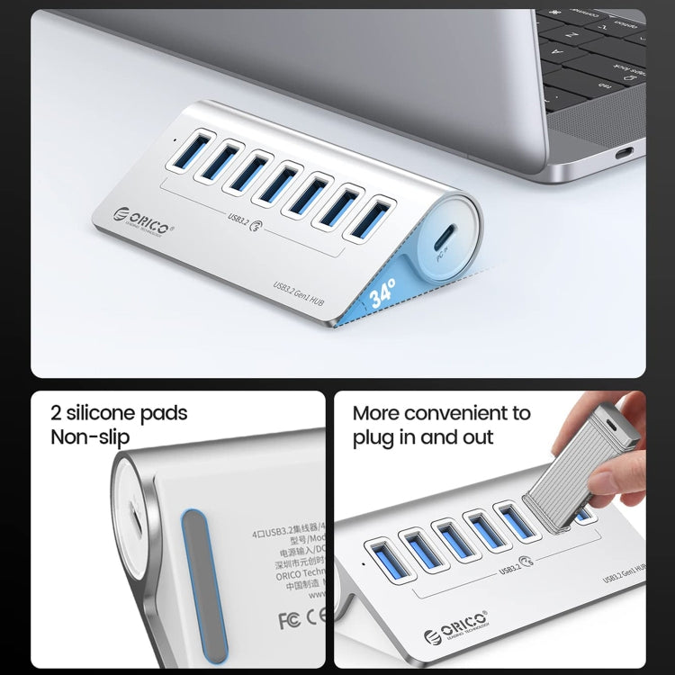 ORICO M3U7 Aluminum Alloy 7-Port USB 3.2 Gen1 5Gbps HUB with 1m Cable(Silver) - HoMEdemic™ 