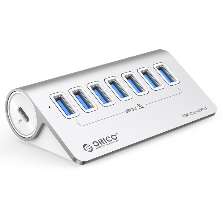 ORICO M3U7-G2 Aluminum Alloy 7-Port USB 3.2 Gen2 10Gbps HUB with 0.5m Cable (Silver) - HoMEdemic™ 
