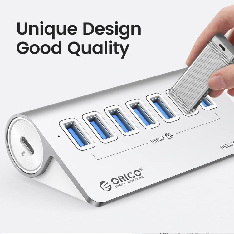 ORICO M3U7-G2 Aluminum Alloy 7-Port USB 3.2 Gen2 10Gbps HUB with 0.5m Cable (Silver) - HoMEdemic™ 