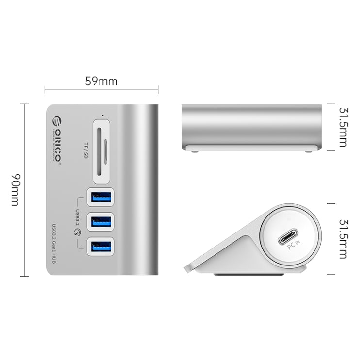 ORICO M3UT3 3-port USB 3.2 HUB with Card Reader (Silver) - HoMEdemic™ 