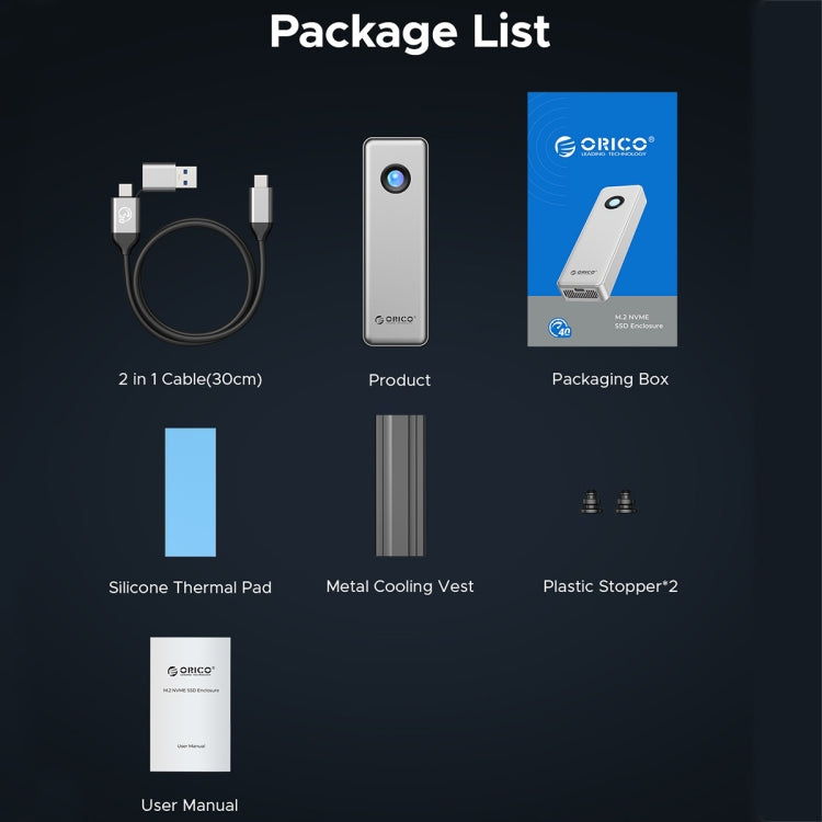 ORICO OUM2-G20-GY-BP 20Gbps M.2 SSD Enclosure with Type-C+USB Cable - HoMEdemic™ 