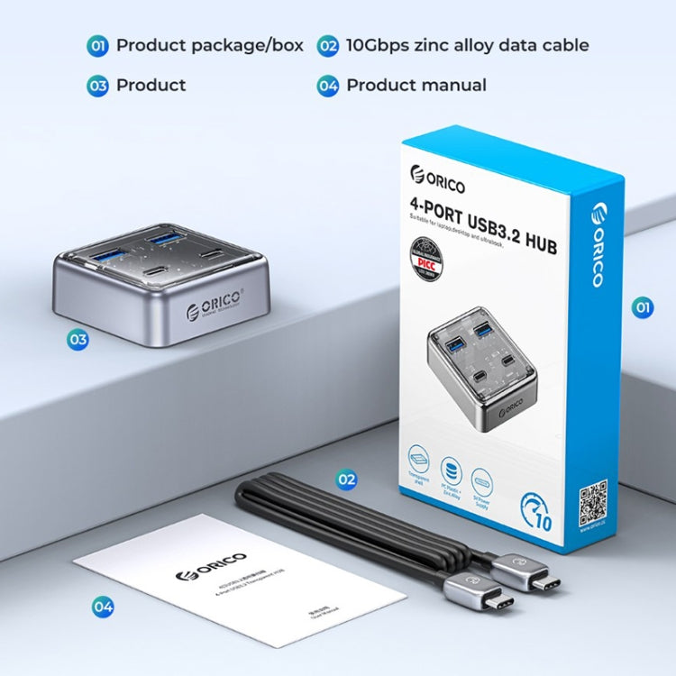 ORICO XHJ2U2C-G2 4-Port Compact Zinc Alloy USB 3.0 HUB Expand Converter(Silver) - HoMEdemic™ 