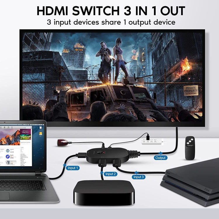 OZQ2-3 4K HDMI 2.0 3 In 1 Out Video Switcher - HoMEdemic™ 