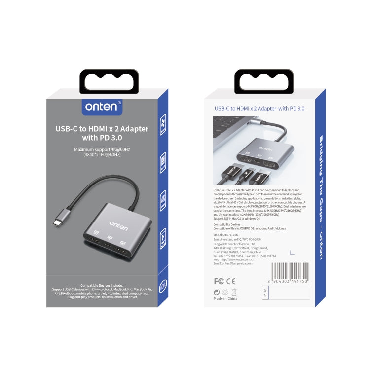 Onten 9175S 3 in 1 USB-C / Type-C to HDMI Adapter(Grey) - HoMEdemic™ 