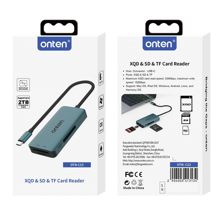 Onten C13 3 in 1 USB-C / Type-C to XQD & SD & TF Card Reader(Pine Green) - HoMEdemic™ 