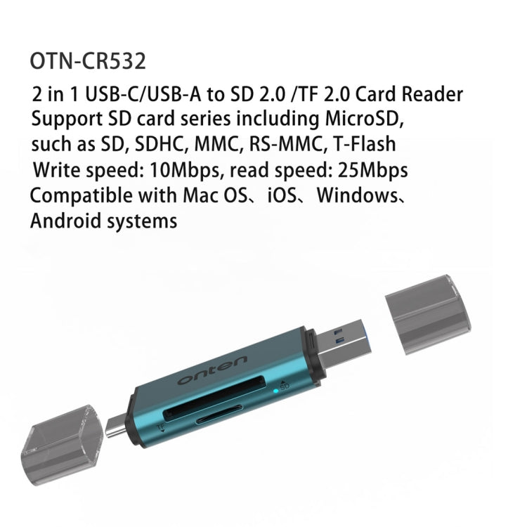 Onten CR532 2 in 1 USB-A / USB-C to SD2.0 / TF2.0 USB Card Reader(Pine Green) - HoMEdemic™ 