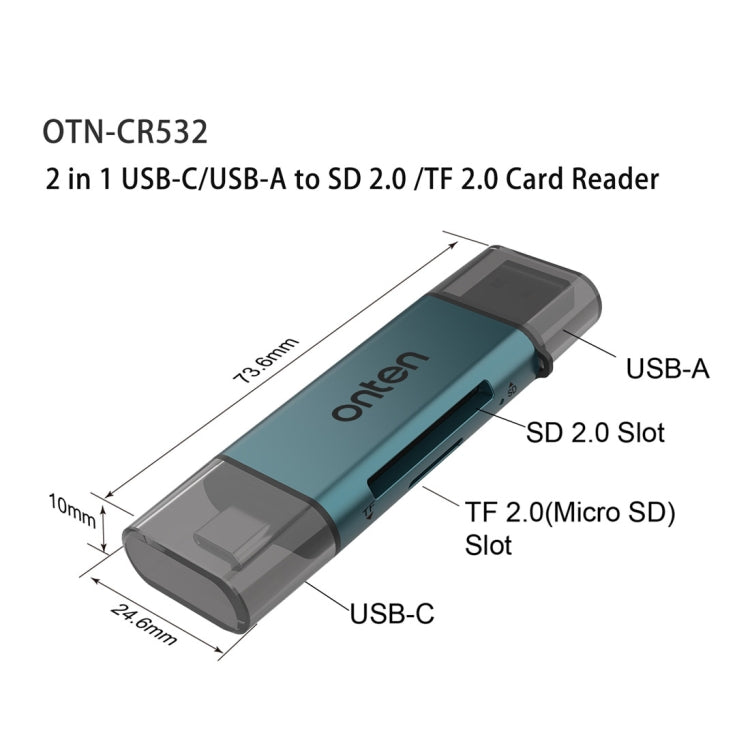 Onten CR532 2 in 1 USB-A / USB-C to SD2.0 / TF2.0 USB Card Reader(Pine Green) - HoMEdemic™ 