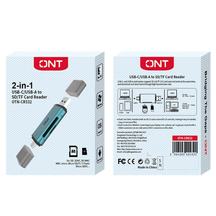 Onten CR532 2 in 1 USB-A / USB-C to SD2.0 / TF2.0 USB Card Reader(Pine Green) - HoMEdemic™ 
