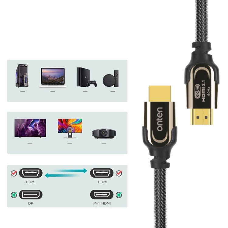 Onten HD180 HDMI 2.1 Version 8K HD Audio Cable, Length:2m(Black) - HoMEdemic™ 