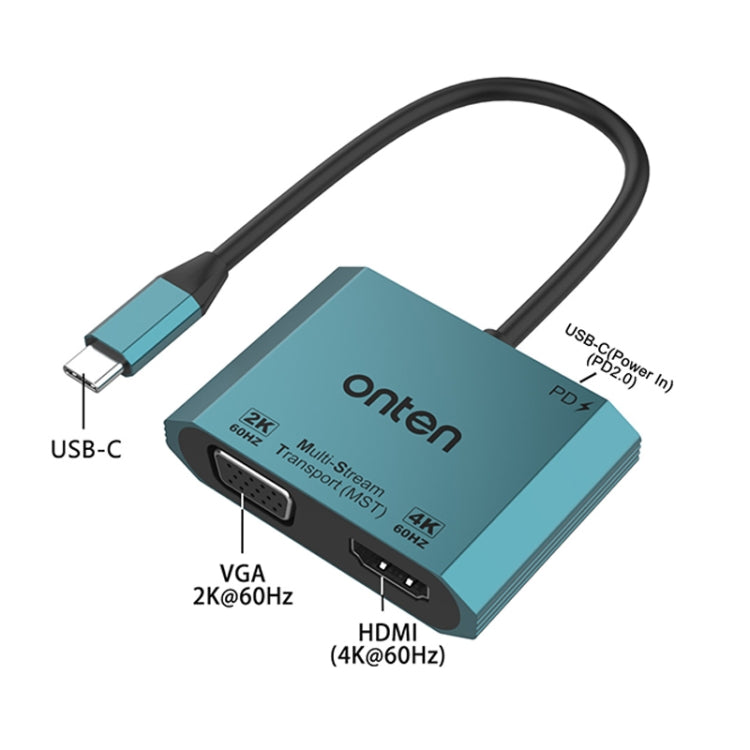 Onten M205 3 in 1 Type-C to HDMI+VGA+PD Fast Charge Video Converter (Green) - HoMEdemic™ 