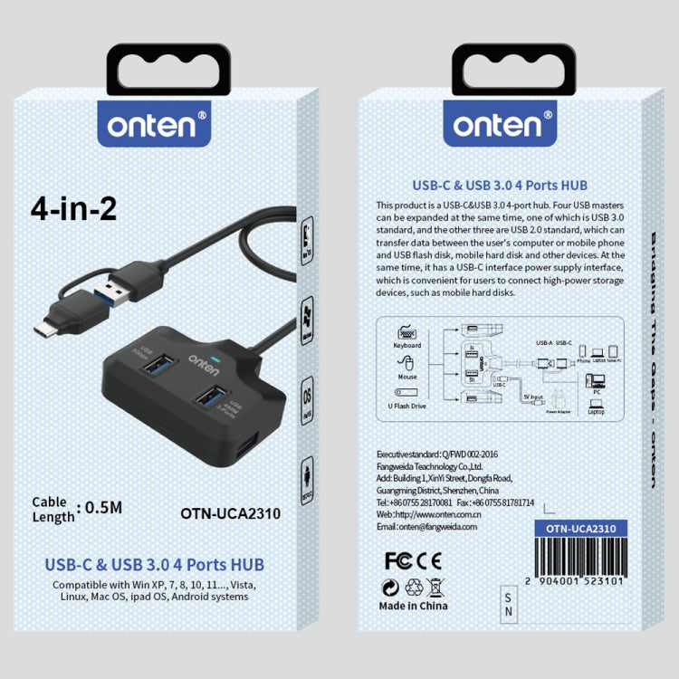 Onten OTN-UCA2310 4 in 2 USB-C / Type-C + USB3.0 4-Ports HUB Docking Station - HoMEdemic™ 