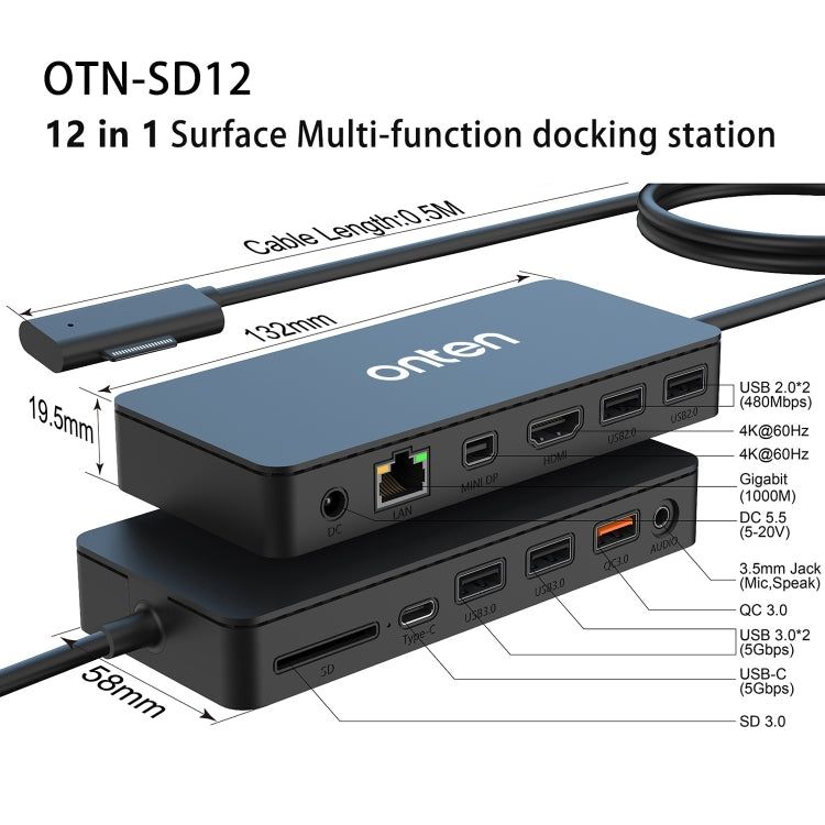 Onten SD12 For Microsoft Surface 12 in 1 Multi-function Docking Station - HoMEdemic™ 