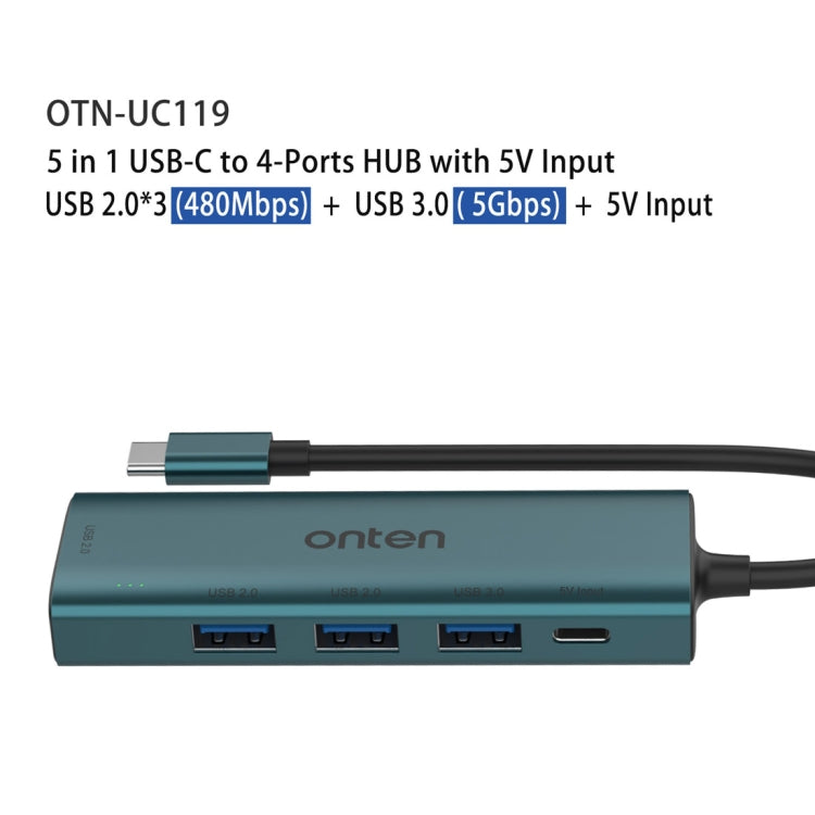 Onten UC119 5 in 1 USB-C / Type-C to USB 4-Ports USB HUB with 5V Input - HoMEdemic™ 