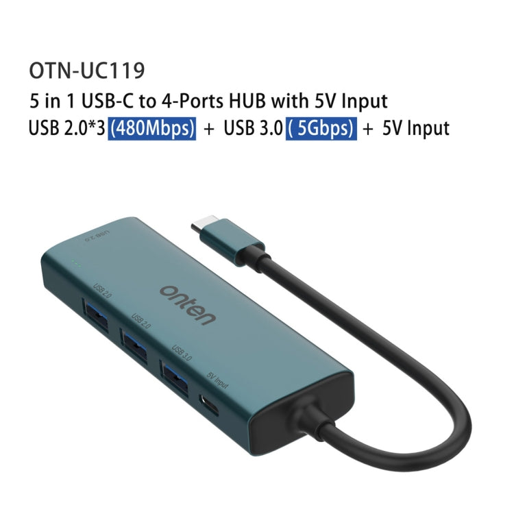 Onten UC119 5 in 1 USB-C / Type-C to USB 4-Ports USB HUB with 5V Input - HoMEdemic™ 