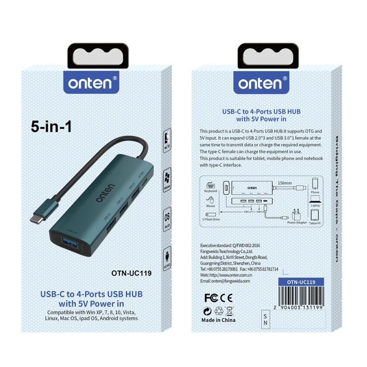 Onten UC119 5 in 1 USB-C / Type-C to USB 4-Ports USB HUB with 5V Input - HoMEdemic™ 