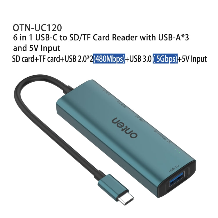 Onten UC120 6 in 1 USB-C to SD / TF Card Reader with 3-Ports USB HUB & 5V Input - HoMEdemic™ 