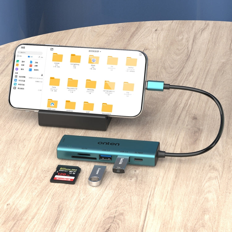 Onten UC120 6 in 1 USB-C to SD / TF Card Reader with 3-Ports USB HUB & 5V Input - HoMEdemic™ 