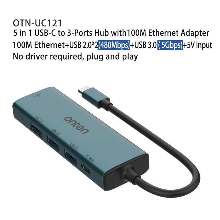 Onten UC121 5 in 1 USB-C / Type-C to USB 3.0 HUB with 5V Input & 100Mbps Network Card - HoMEdemic™ 