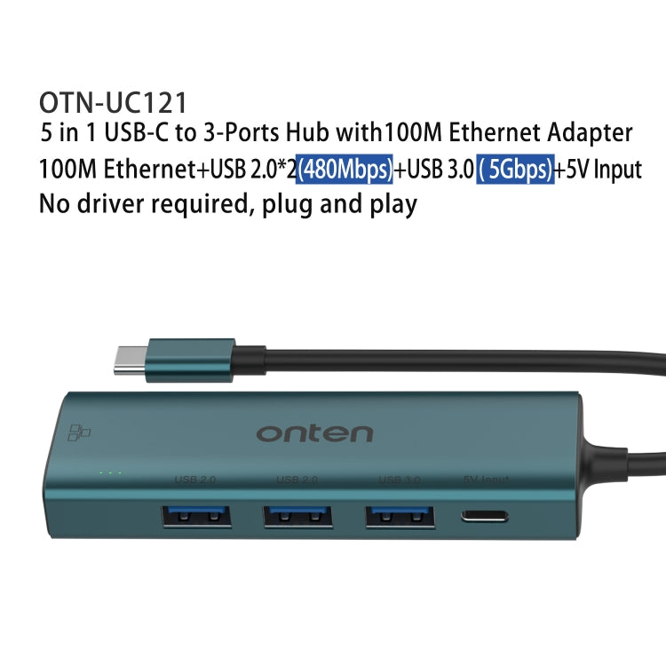Onten UC121 5 in 1 USB-C / Type-C to USB 3.0 HUB with 5V Input & 100Mbps Network Card - HoMEdemic™ 