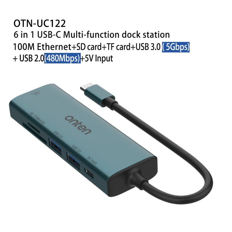 Onten UC122 6 in 1 USB-C / Type-C to SD + TF Card + USB 3.0 HUB with 5V Input & 100Mbps Network Card - HoMEdemic™ 