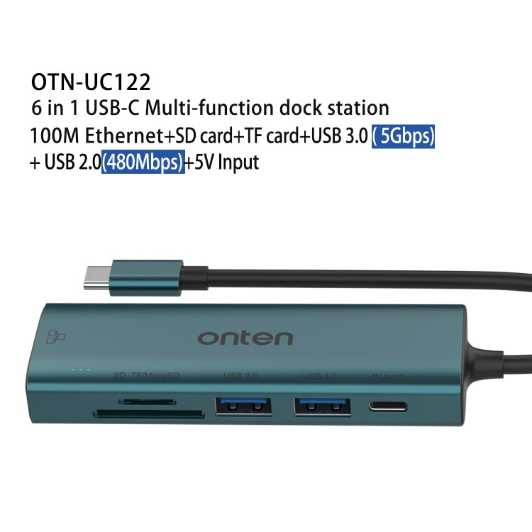 Onten UC122 6 in 1 USB-C / Type-C to SD + TF Card + USB 3.0 HUB with 5V Input & 100Mbps Network Card - HoMEdemic™ 