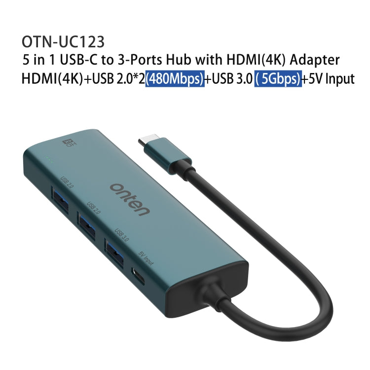 Onten UC123 5 in 1 USB-C / Type-C to HDMI + USB3.0 HUB Docking Station with 5V Input - HoMEdemic™ 
