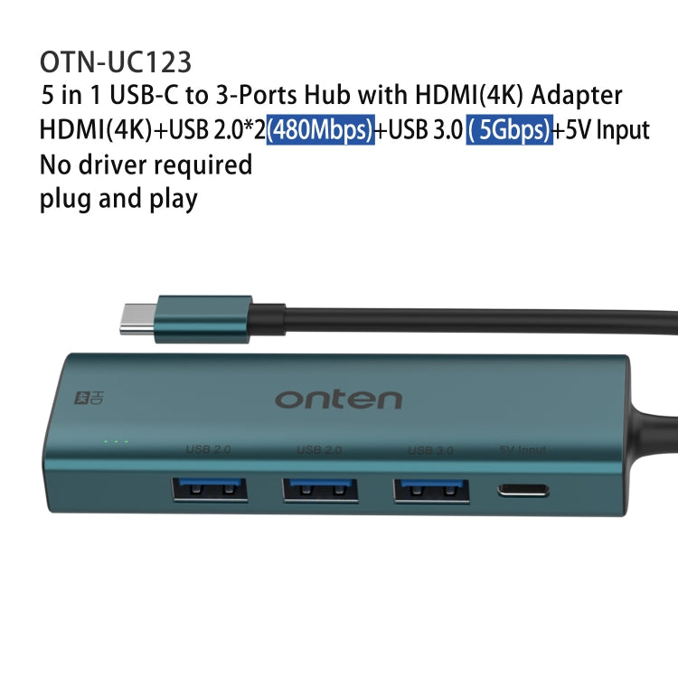 Onten UC123 5 in 1 USB-C / Type-C to HDMI + USB3.0 HUB Docking Station with 5V Input - HoMEdemic™ 