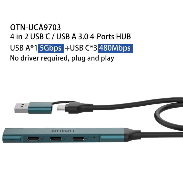 Onten UCA9703 4 in 2 USB 3.0 + Type-C to 3 Type-C + USB HUB Docking Station (Pine Needle Green) - HoMEdemic™ 